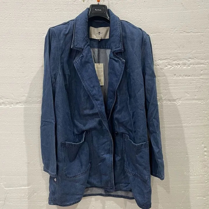 7 For All Mankind-Suz5610Di-M-Blue-Dark Blue Unstructured Denim Blazer Size: Medium