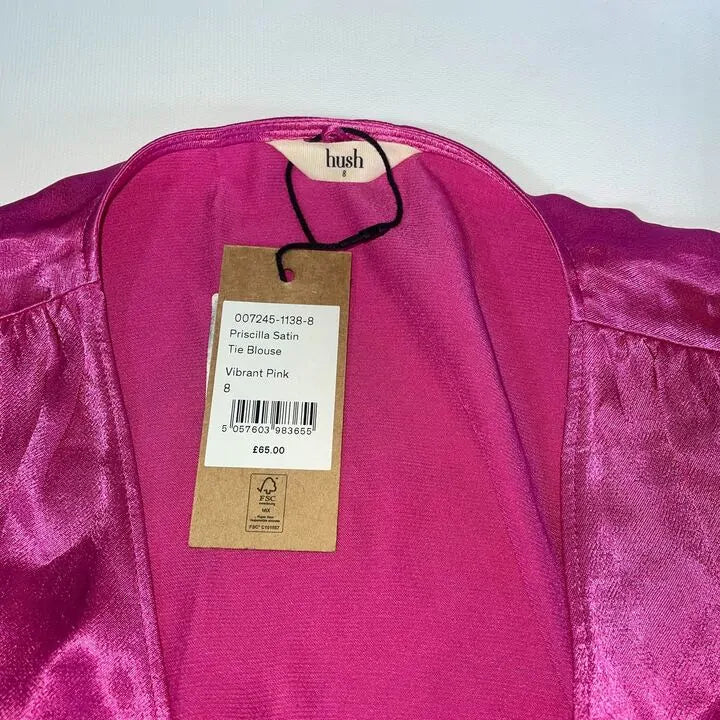Hush-007245-1138-8-Pink-Pink Priscilla Satin Tie Blouse Size: Uk 8
