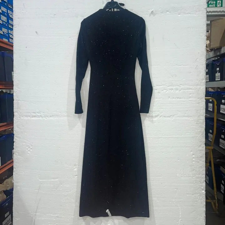 Whistles-004035693 01-8-Black-Black Jersey Sparkle Tie Midi Dress Size: Uk 8