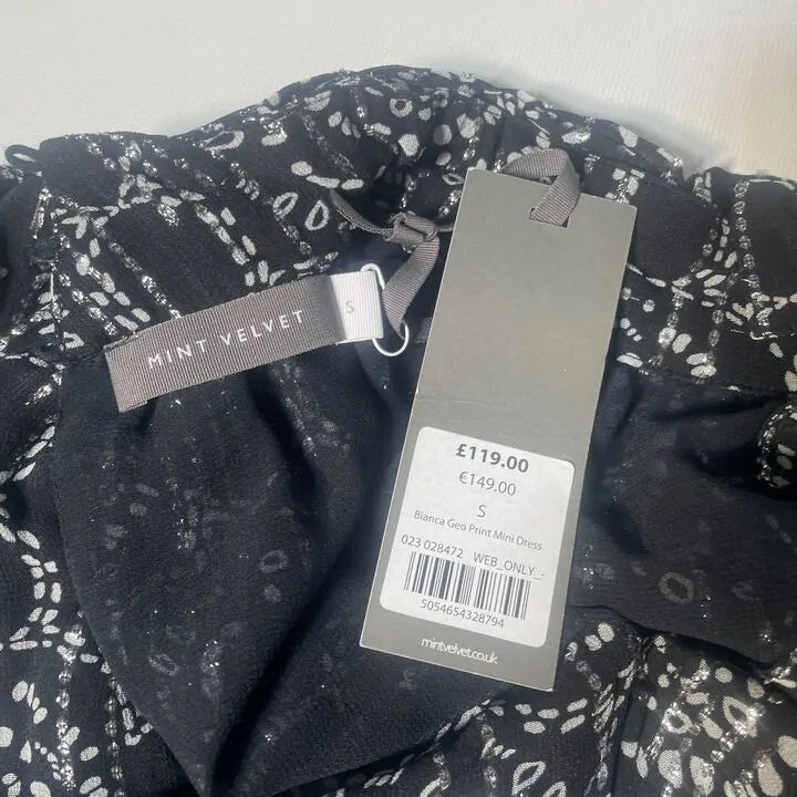Mint Velvet-28472 Navy-S-Black Metallic Mini Dress Size: Small