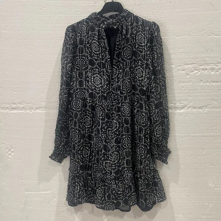 Mint Velvet-28472 Navy-S-Black Metallic Mini Dress Size: Small
