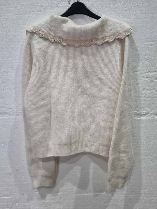 Mango Ecru Openwork-Knit Jumper Size: Large