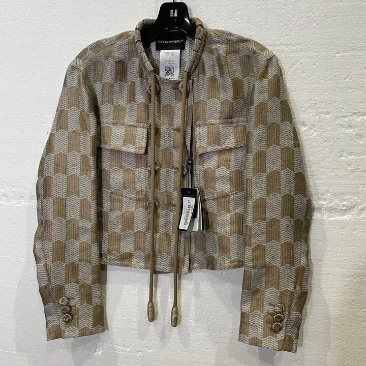 Emporio Armani-Ing48T_I2174_011-8-Multi-Camel Print Silk Blend Crop Blazer Size: Uk 8