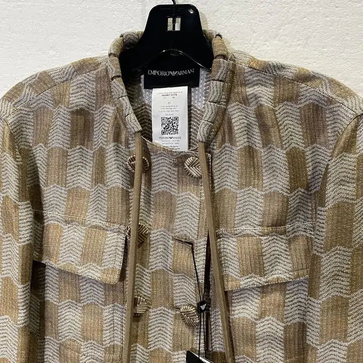 Emporio Armani-Ing48T_I2174_011-8-Multi-Camel Print Silk Blend Crop Blazer Size: Uk 8