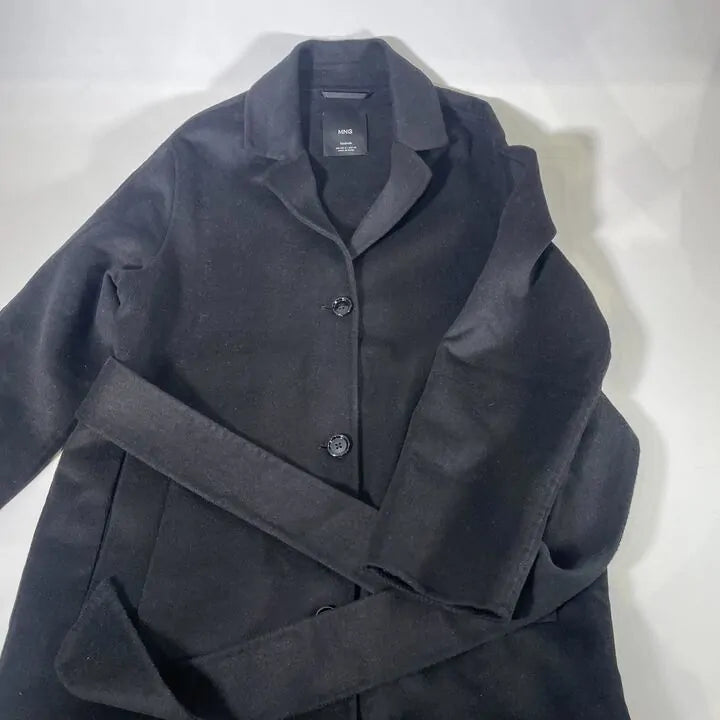 Mango - Black Wool Blend Longline Coat Size: Small