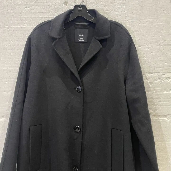 Mango - Black Wool Blend Longline Coat Size: Small