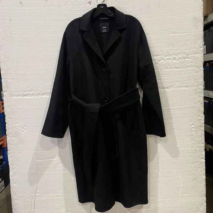 Mango - Black Wool Blend Longline Coat Size: Small