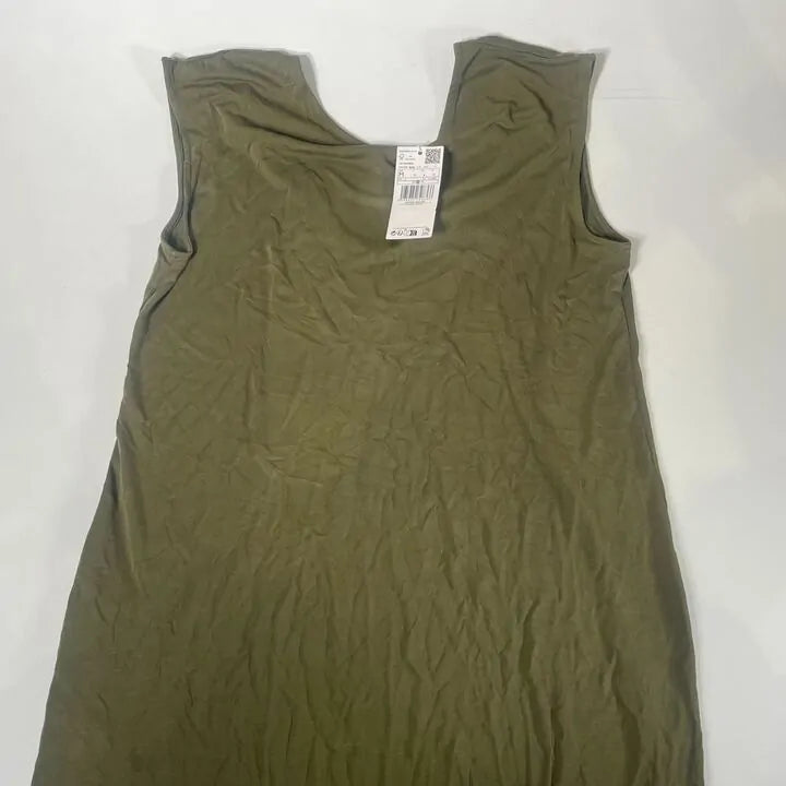 Mango-47088638-37-M-Green-Khaki Modal Slit Dress Size: Medium