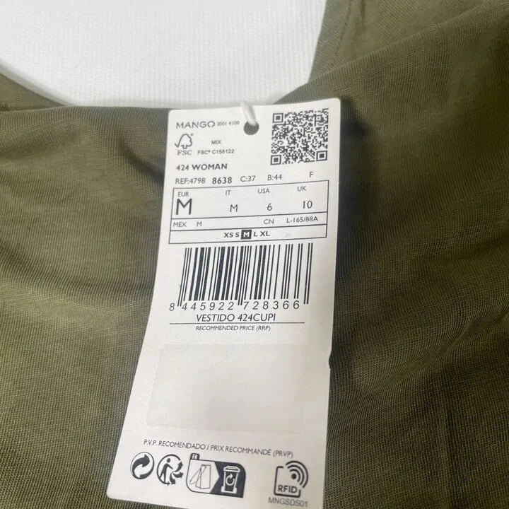 Mango-47088638-37-M-Green-Khaki Modal Slit Dress Size: Medium