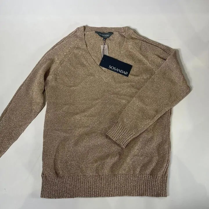 Sosandar-S22Tk714Mc0017-Xs-Gold-Gold Metallic Slouchy Jumper Size: Xs