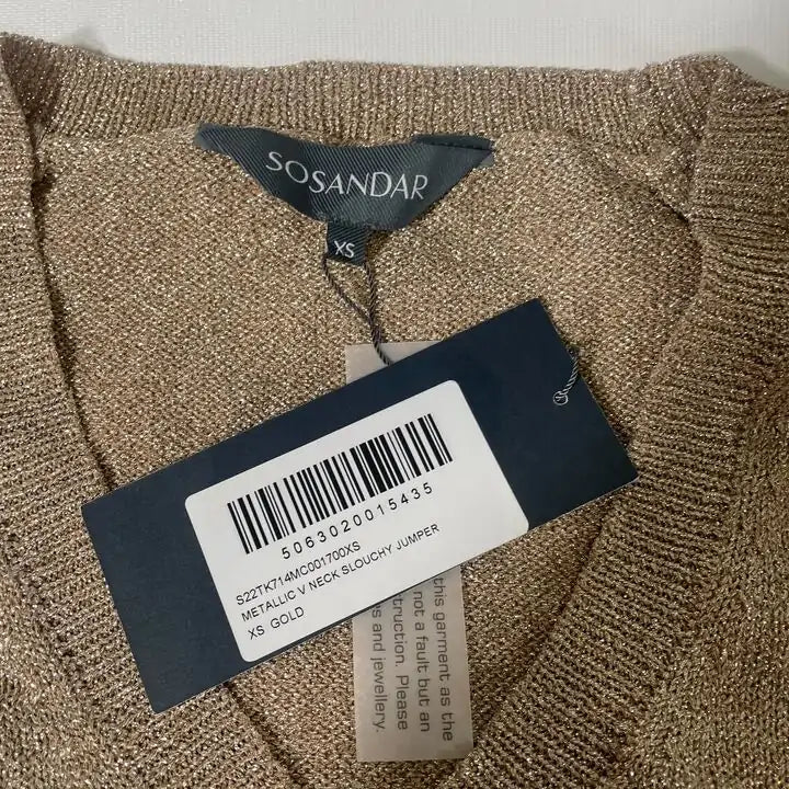 Sosandar-S22Tk714Mc0017-Xs-Gold-Gold Metallic Slouchy Jumper Size: Xs