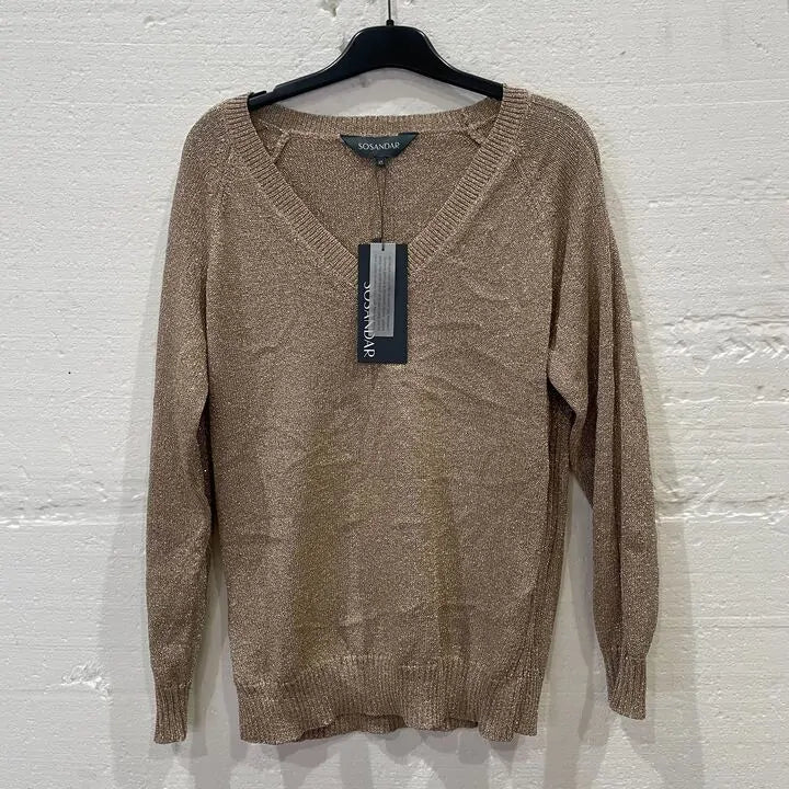 Sosandar-S22Tk714Mc0017-Xs-Gold-Gold Metallic Slouchy Jumper Size: Xs