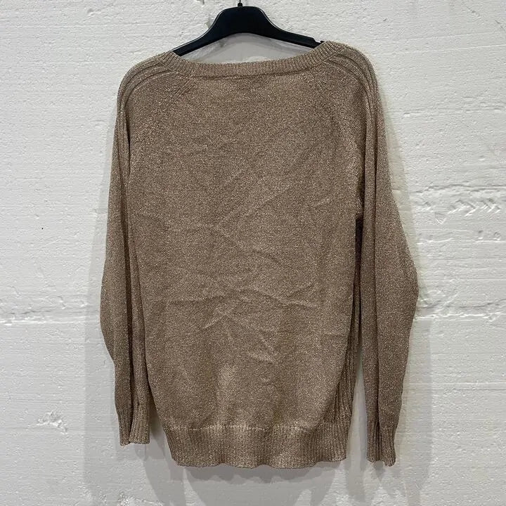 Sosandar-S22Tk714Mc0017-Xs-Gold-Gold Metallic Slouchy Jumper Size: Xs