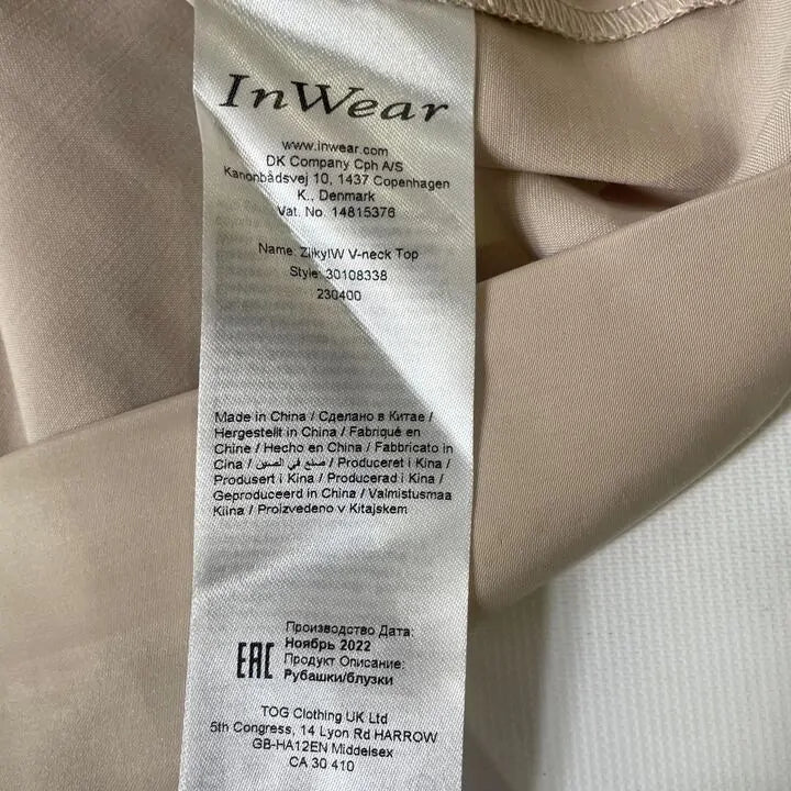 Inwear-30108338 140708 Cement-10-Beige V-Neck Zilky Top Size: Uk 10