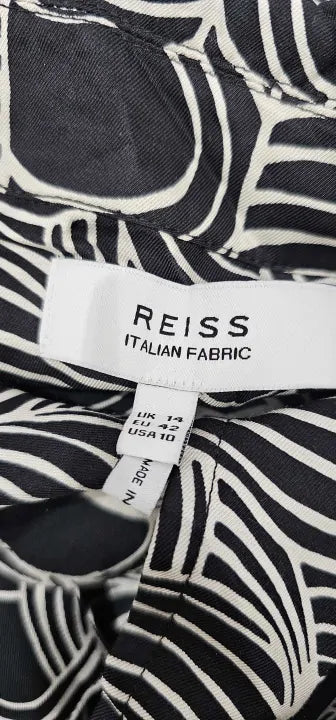 Reiss-29311902-14-Cream-Black Georgina Swirl Print Dress-Cream Size: Uk 4