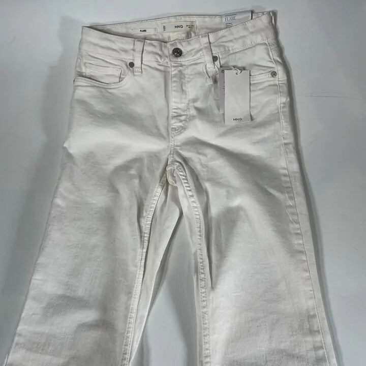 Mango-57000359-01-8-White-White Mid-Rise Flared Jeans Size: UK 8/EU 36