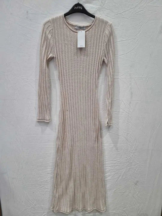 Mango Ecru Ribbed Knit Midaxi Dress Size: Xsmall