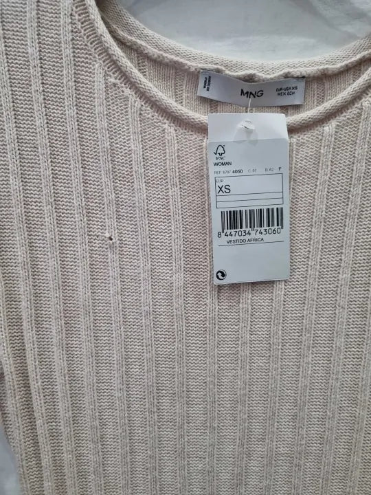 Mango Ecru Ribbed Knit Midaxi Dress Size: Xsmall