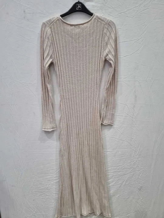 Mango Ecru Ribbed Knit Midaxi Dress Size: Xsmall
