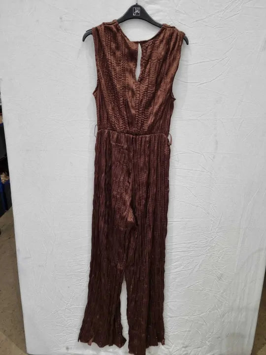 Mango Brown Satin Jumpsuit With Belt Size: Small