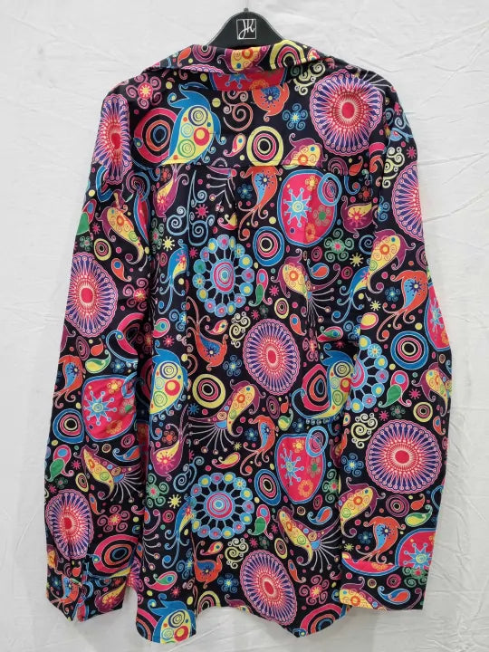 Men'S Linen Stylish African Traditional Pattern Printed Long Sleeve Button Up Shirt Size: Xl