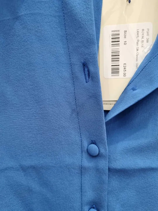 Really Wild Royal Blue Liberty Plain Silk Classic Shirt Size: Uk 10 deal !!