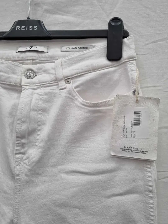 7 For All Mankind Cream Slim Kick Stretch Jeans Size: 29