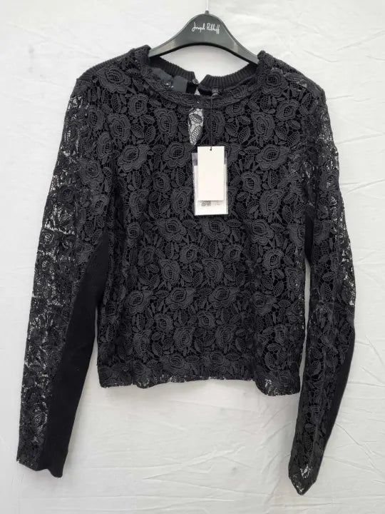 7 For All Mankind - Black Lace Front Wool Blend Jumper Size: L