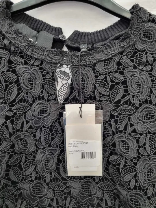 7 For All Mankind - Black Lace Front Wool Blend Jumper Size: L