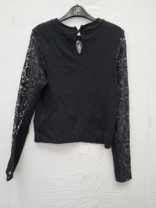 7 For All Mankind - Black Lace Front Wool Blend Jumper Size: L