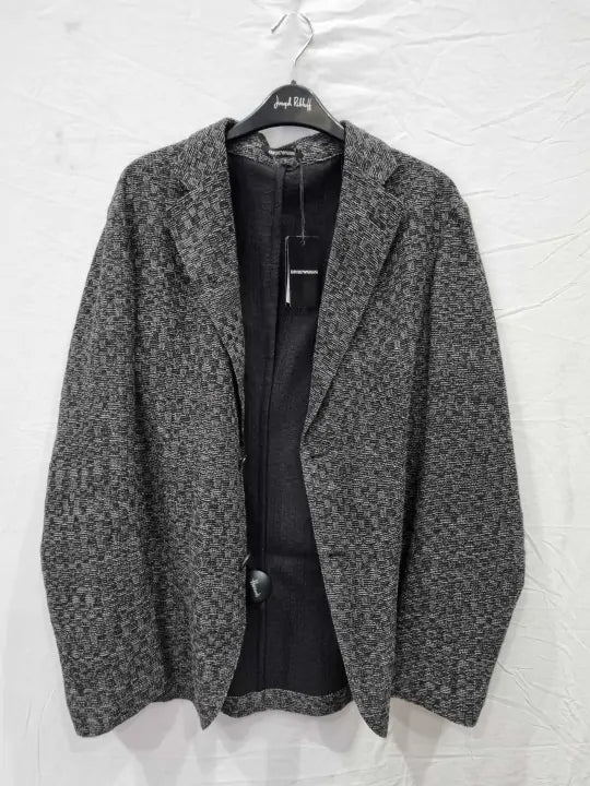 Emporio Armani Grey Textured Wool Blend Blazer Size: 52 R