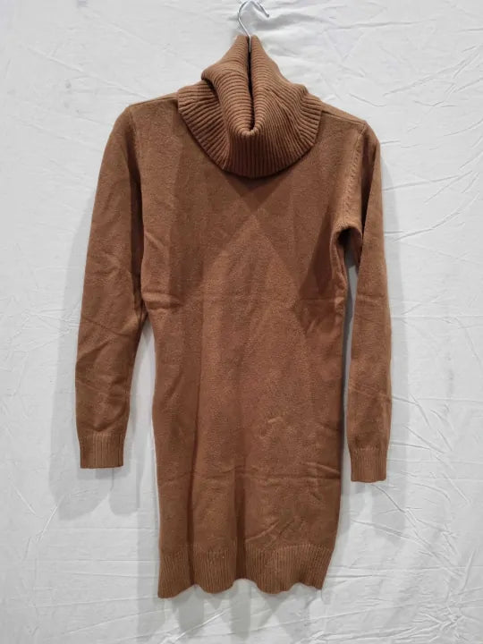 Soft Cashmere Tan Roll Neck Cashmere Blend Dress Size: One Size