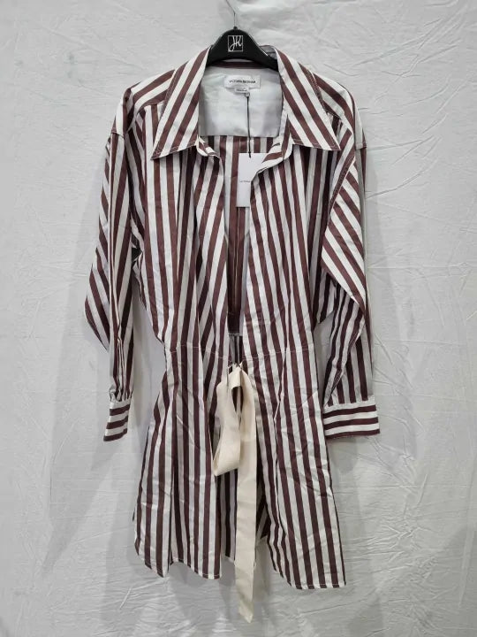 Victoria Beckham Brown Cotton Wrap Shirt Dress Size: 4