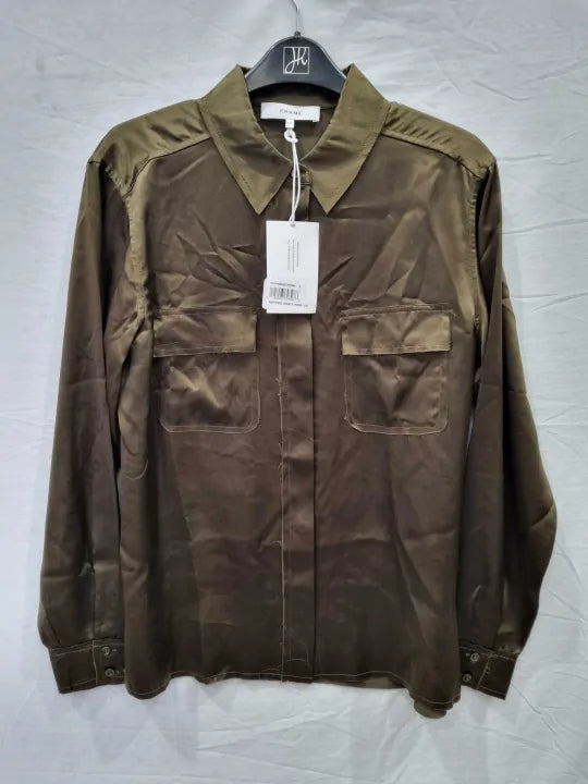 Frame - Brown Silk Double Pocket Shirt Size: Small