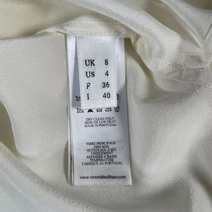 Victoria Beckham-1423Wtp004967A Vanilla-8-Cream-Cream Scarf Neck Silk Blouse Size: Uk 8