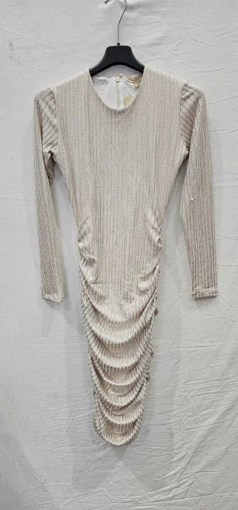 Look 18 Gold-Xs-Gold-Gold Look 18 Gathered Midi Dress-Gold Size: Xs