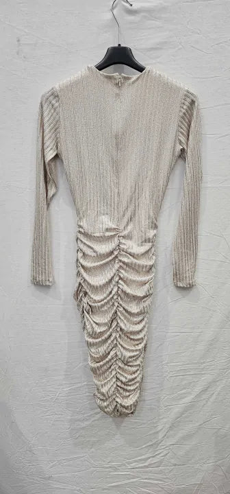 Look 18 Gold-Xs-Gold-Gold Look 18 Gathered Midi Dress-Gold Size: Xs