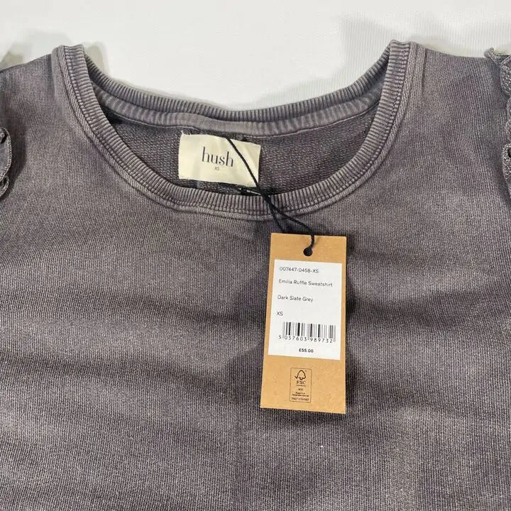 Hush-Xs- Emilia Ruffle Sweatshirt - Dark Slate Size: Xs