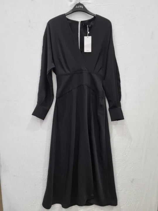 Mango Black V-Neck Relaxed Midi Dress Size: Small