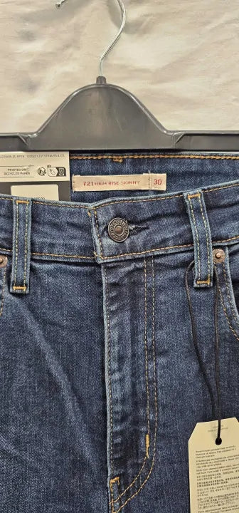 High Rise Skinny Stretch Jeans - Blue Size: 30