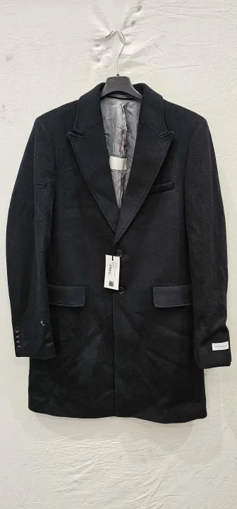 Navy Herringbone Sirus Wool Blend Coat Size: 42