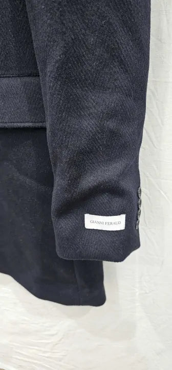 Navy Herringbone Sirus Wool Blend Coat Size: 42