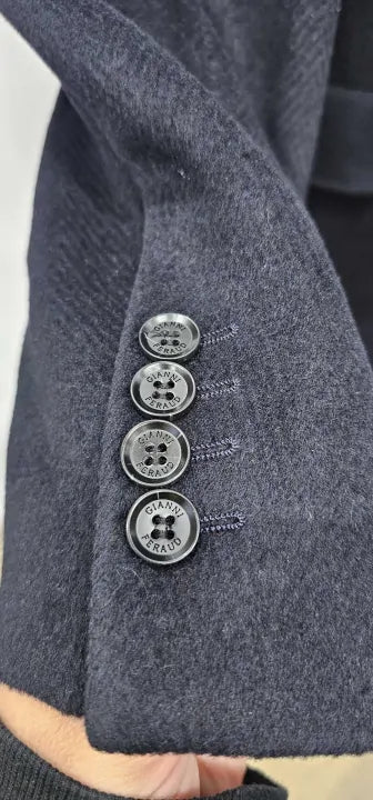 Navy Herringbone Sirus Wool Blend Coat Size: 42
