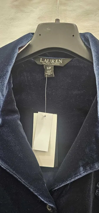 Navy Velvet Notch Collar Pajama Top-Navy Size: S
