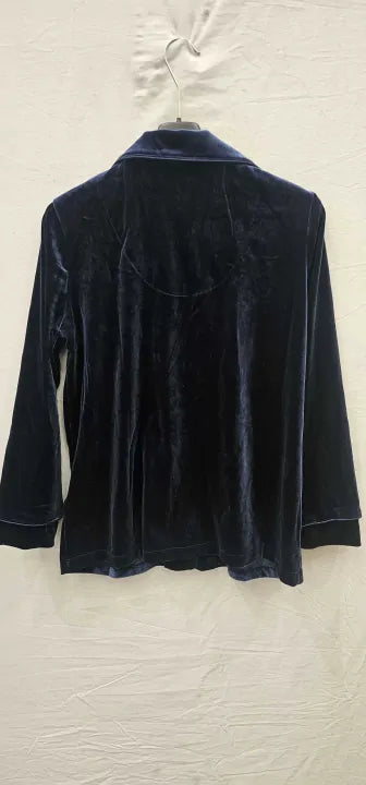 Navy Velvet Notch Collar Pajama Top-Navy Size: S