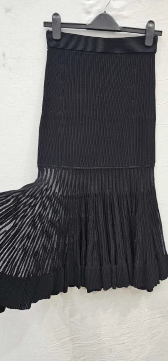 Black Tilly Knitted Sheer Flared Midi Skirt Size: S