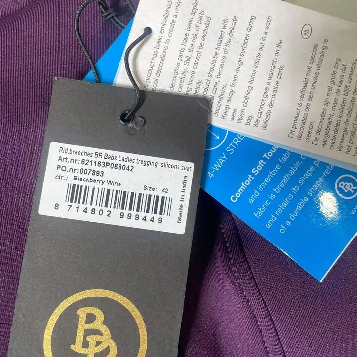 Br- Ridding Breeches Babs Ladies Sillicone Seat- 42-Blackberry Wine Size: 42