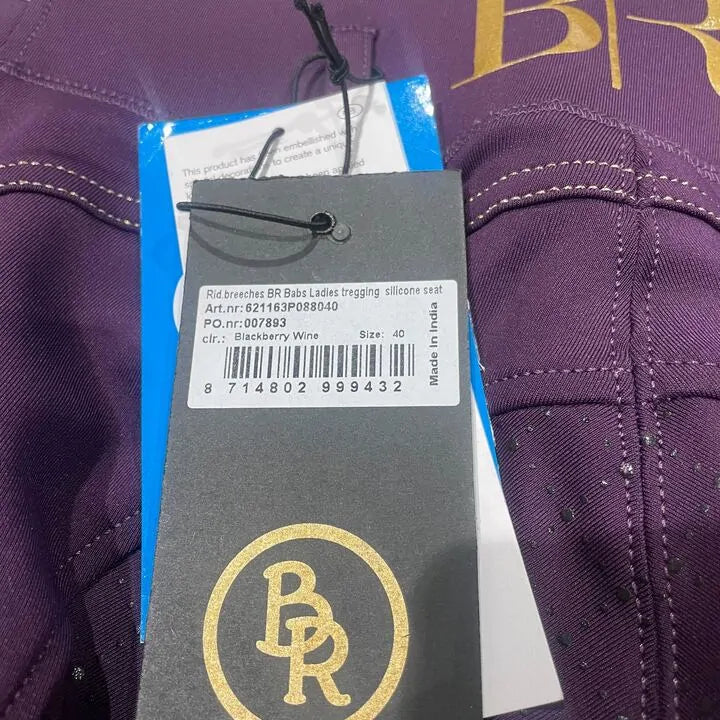 Br- Ridding Breeches Babs Ladies Sillicone Seat- 40-Blackberry Wine Size: 40