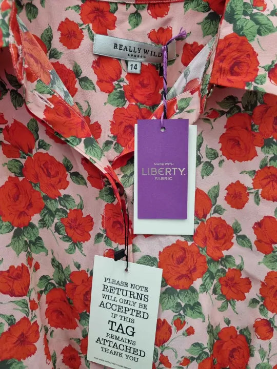 Really Wild - Pink Elle Liberty Shirt Dress Size: Uk 14