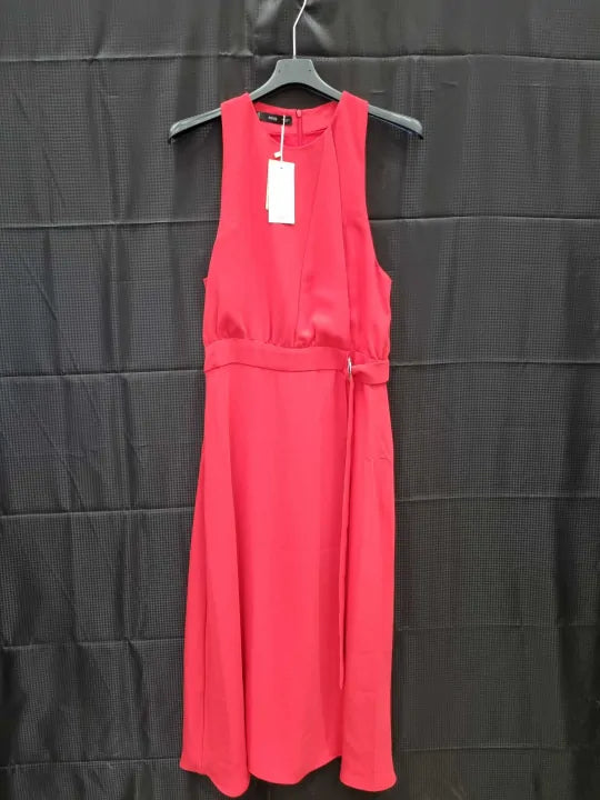 Mango - Red Belt Detail Dress - Red Size: M